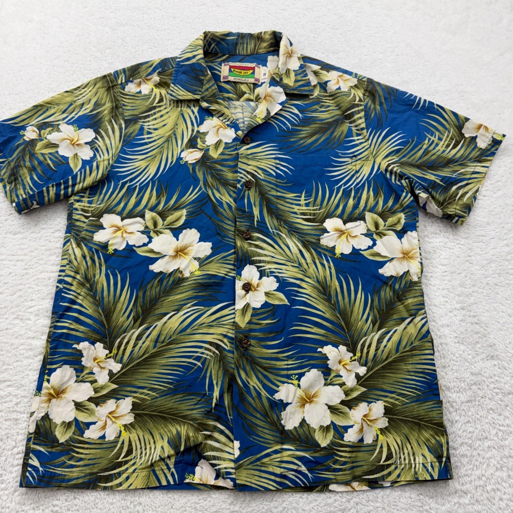 Banana Jack Honolulu Mens‎ Hawaiian Shirt Palm Floral Blue Size M